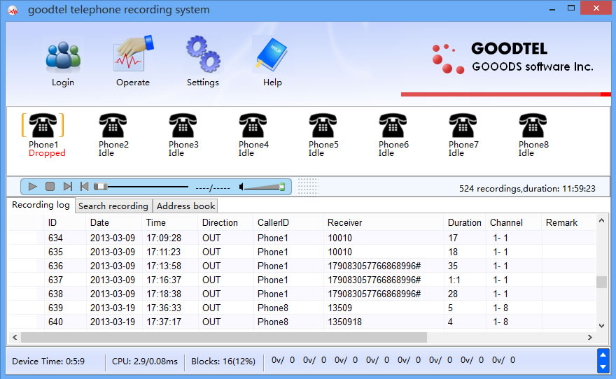 GOODTEL 8 channel USB telephone recording system